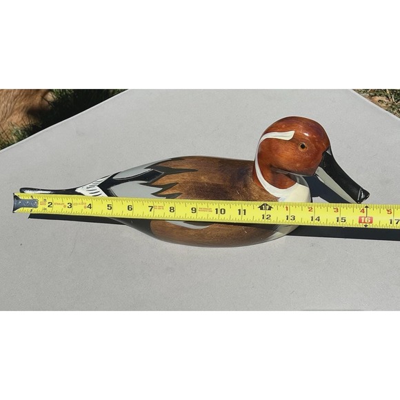VTG Fetco Hand Carved Hand Painted Wooden Duck Decoy Glass Eyes 16" Bill To Tail - Picture 14 of 16